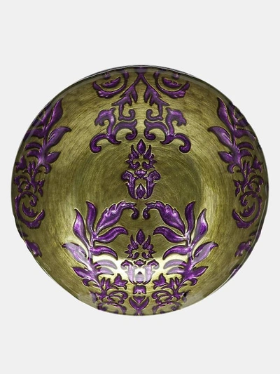 Red Pomegranate Collection Damask Set/4 7.5" Gilded Glass Deep Plates In Green