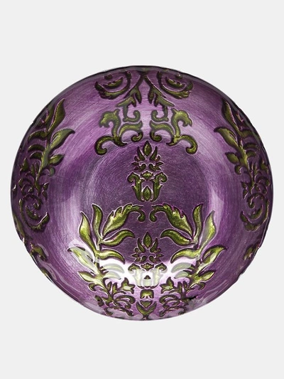 Red Pomegranate Collection Damask Set/4 7.5" Gilded Glass Deep Plates In Purple