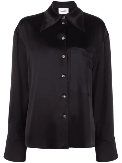 Nanushka Oversized Satin Shirt In Black