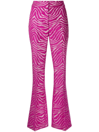 Genny Flared Patterned-jacquard Trousers In Pink