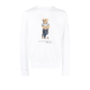 Polo Ralph Lauren Cotton Blend Fleece Polo Bear Print Crewneck Performance Sweatshirt In White