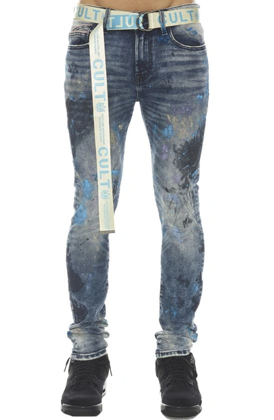 Cult Of Individuality Punk Super Skinny Stretch Jeans With Web Belt In Abstract