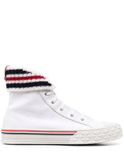 Thom Browne Collegiate Knit-cuff High-top Sneakers In White