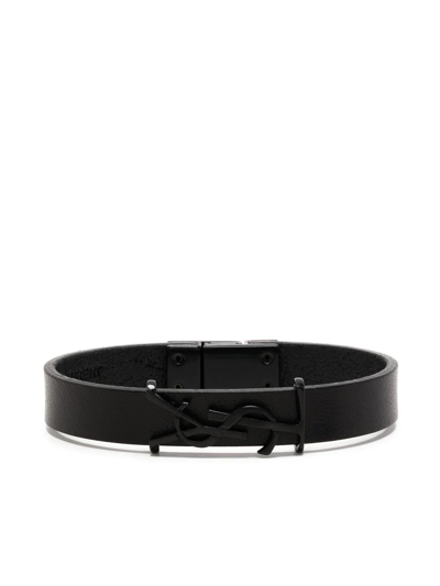 Saint Laurent Calf-leather Braided Bracelet In Schwarz