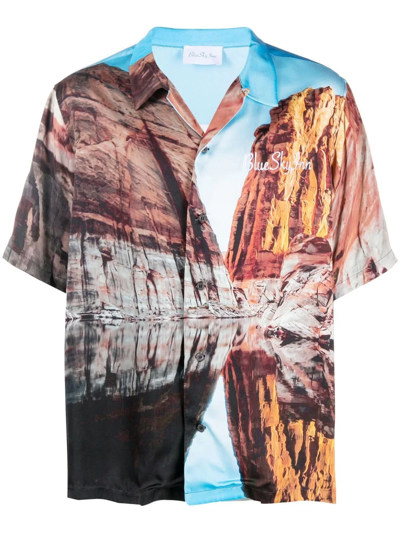 Blue Sky Inn Photographic-print Short-sleeve Shirt In Cyan