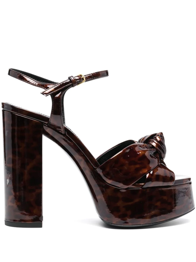 Saint Laurent Patent Platform Sandals In Braun