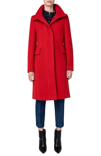 Akris Punto Stand Collar Wool Blend Coat In Red