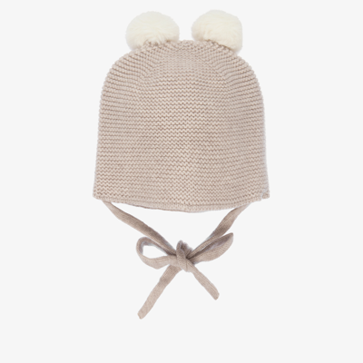 Paz Rodriguez Babies' Beige Wool Knit Pom-pom Hat