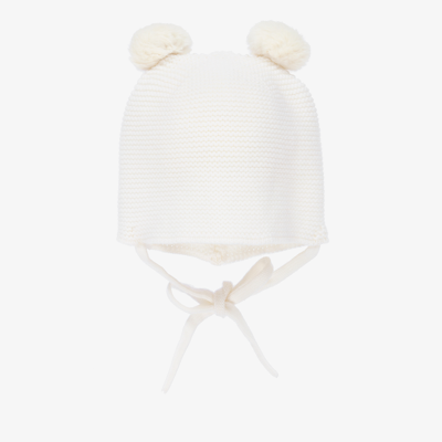 Paz Rodriguez Babies' Ivory Wool Knit Pom-pom Hat