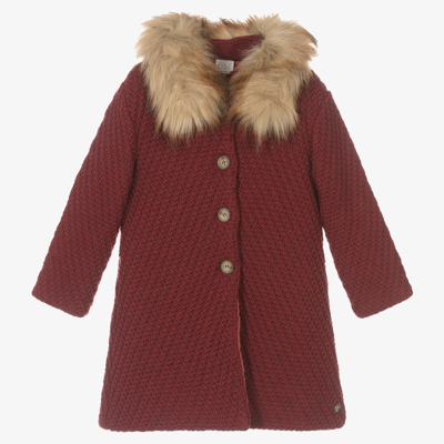 Paz Rodriguez Babies' Girls Red Knitted Wool Coat
