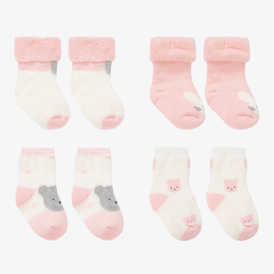 Mayoral Newborn Babies' Girls Pink & Ivory Socks (4 Pack)