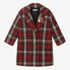 DOLCE & GABBANA GIRLS RED TARTAN WOOL COAT