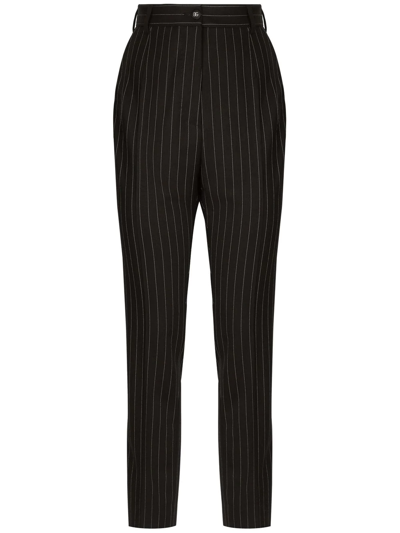 Dolce & Gabbana Striped Tailored High-waist Trousers In Black
