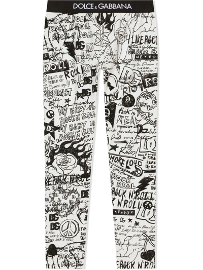 Dolce & Gabbana Kids' Rock N' Roll Print Leggings In White