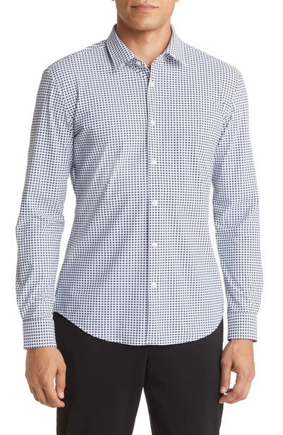 Hugo Boss Roan Slim Fit Geo Stretch Nylon Button-up Shirt In Bright Blue