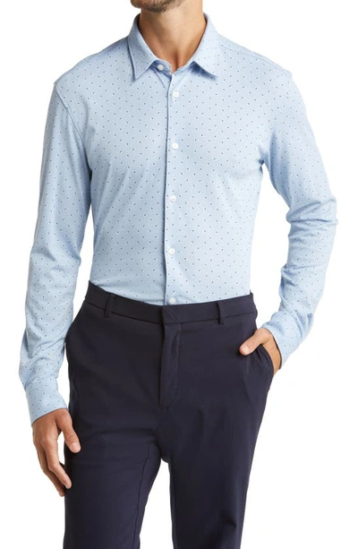Hugo Boss Roan Slim Fit Geo Stretch Nylon Button-up Shirt In Light Blue