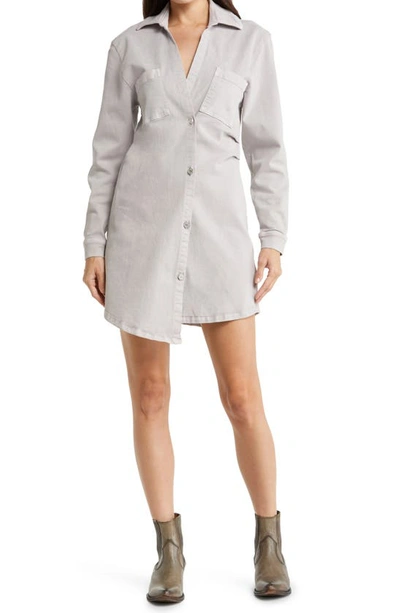 Le Jean Eliza Button-front Mini Shirt Dress In Beige