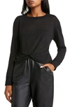 Sanctuary Women's Knotted-front Long-sleeve Knit Top In Black