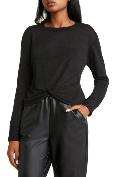 Sanctuary Women's Knotted-front Long-sleeve Knit Top In Black