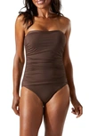 Tommy Bahama Pearl Shirred Bandeau One-piece Swimsuit In Double Chocolate