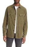 Frame Micro Corduroy Flap Pocket Long Sleeve Shirt In Military Green