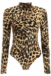 Stella Mccartney Cheetah Print Long Sleeve Turtleneck Bodysuit In Brown