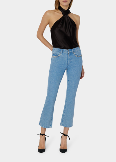Milly Hali Mid-rise Crystal-embellished Skinny Crop Jeans In Light Wash