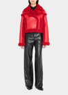 Stand Studio Kristy Double Breasted Faux Leather Crop Jacket With Faux Shearling Trim In Oxblood Redoxbloo