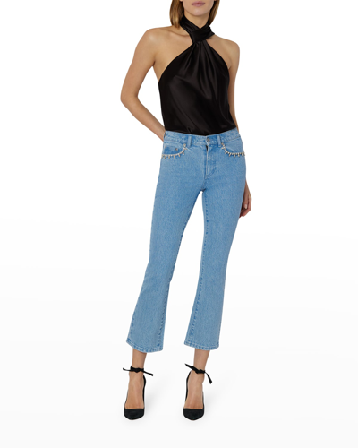 Milly Hali Mid-rise Crystal-embellished Skinny Crop Jeans In Light Wash
