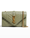 Saint Laurent Triquilt Small Grained Leather Crossbody Bag In Lt Sage