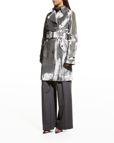 Michael Kors Metallic Calf Hair Trench Coat In Metallic Haircalf Silver