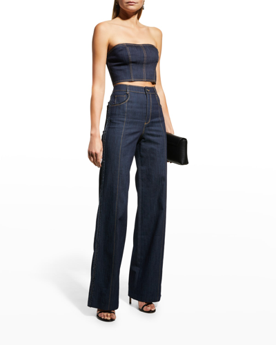 CINQ À SEPT FRANCINE TOPSTITCHED HIGH-RISE STRAIGHT-LEG PANTS