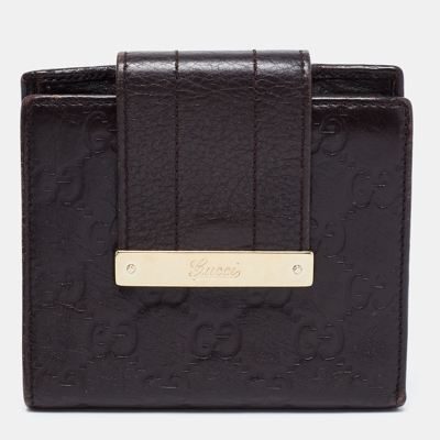 Pre-owned Gucci Ssima Leather French Wallet In Brown