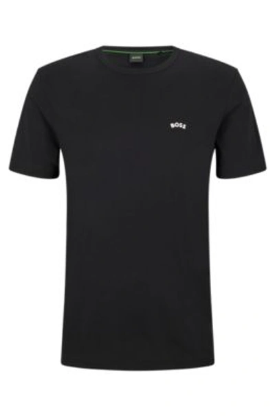 Hugo Boss Crew-neck T-shirt In Organic Cotton With Curved Logo In Black