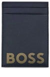 HUGO BOSS LEATHER CARD HOLDER WITH CONTRAST LOGO AND ID WINDOW