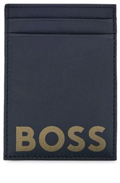 Hugo Boss Leather Card Holder With Contrast Logo And Id Window In Black