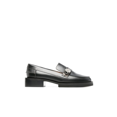 Ganni Black Embellished Leather Loafers In 099 Black