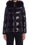 Moncler Laiche Quilted Hooded Down Jacket With Removable Faux Fur Trim In Black