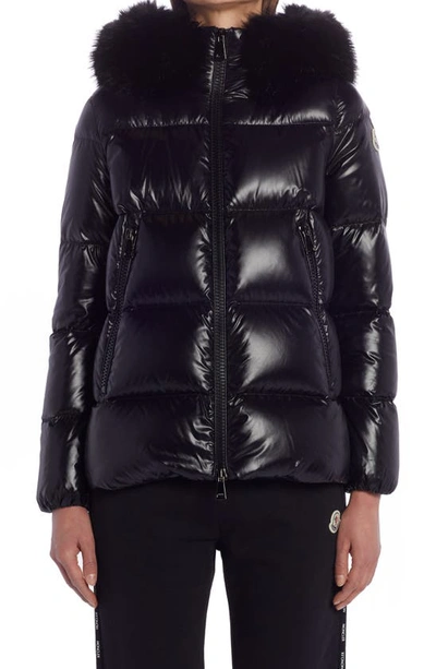 Moncler Laiche Quilted Hooded Down Jacket With Removable Faux Fur Trim In Black