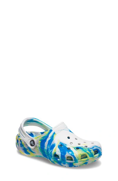 Crocs Kids' Classic Marbled Clog In White/ Bright Cobalt