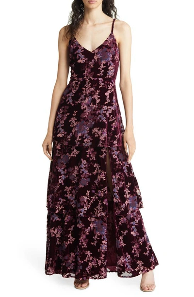 brown ruffle wedding guest dress self-portrait - Burgundy Velvet Embellished Mini Dress main image 0