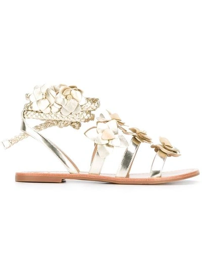 Tory Burch 10mm Blossom Gladiator Leather Sandals In Royal Tan