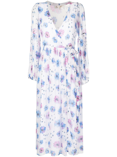 Loveshackfancy Floral-print Wrap Dress In Blue