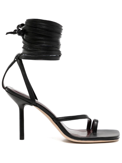 Staud Nicola Leather Ankle-wrap Gladiator Sandals In Black