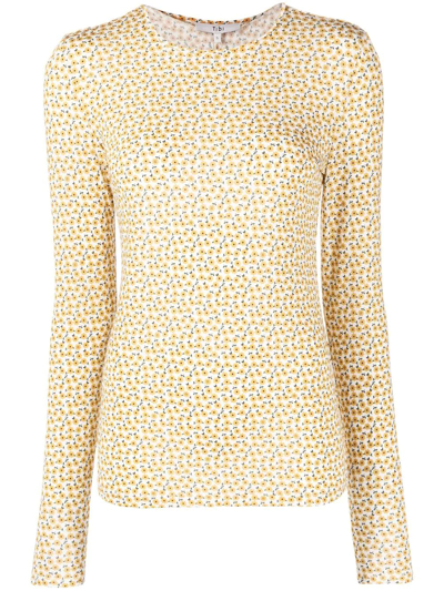 Tibi Flora On Jersey Fitted Long Sleeve Tee In Yellow