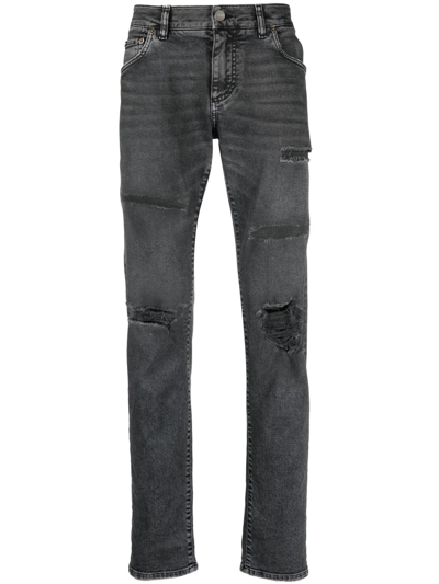 Dolce & Gabbana Logo-plaque Distressed Jeans In Schwarz