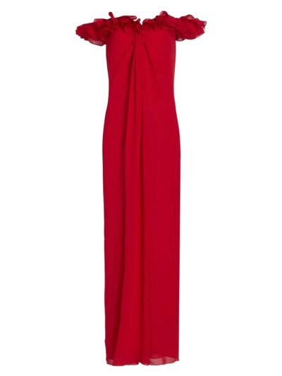 Giambattista Valli Off-the-shoulder Pleated Silk-georgette Dress In Red