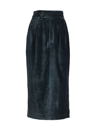 Black Iris Polly Pleated Corduroy Midi-skirt In Blue