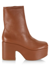 Larroude Miso Leather Platform Short Boots In Caramel