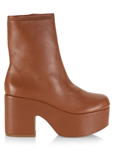 Larroude Miso Leather Platform Short Boots In Caramel